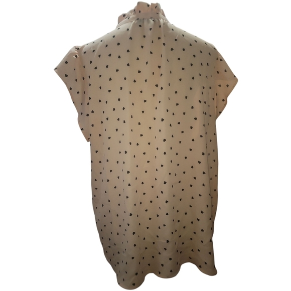 Sweet Rain pink black Heart Print Blouse keyhole bow tie ruffle cap sleeve 2x - Picture 3 of 8